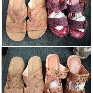 Four Pairs For The Price Of One, Mixed Women's Slip-On Sandals - Tan and Wine